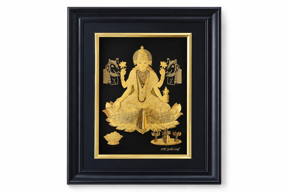 10 x 8 Goddess Lakshmi Framed Art with 24K Gold Leaf