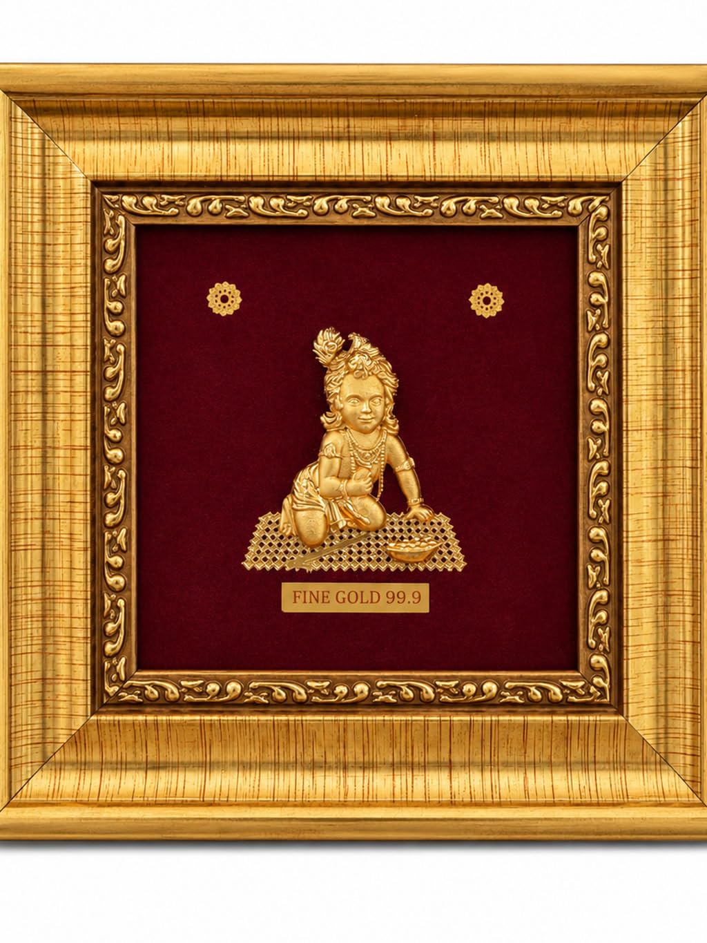 7 x 6 Bal Krishna 24K Fine Gold Framed Wall Art