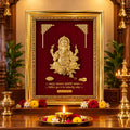 11 x 9 Ganesha Fine Gold 99.9 Framed Wall Art on Red Velvet Background