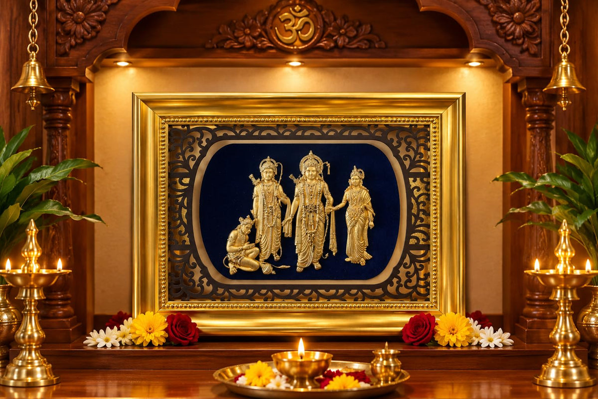 Praneer 14 x 11 Ram Darbar 3D 24K Gold Foil Relief Wall Frame