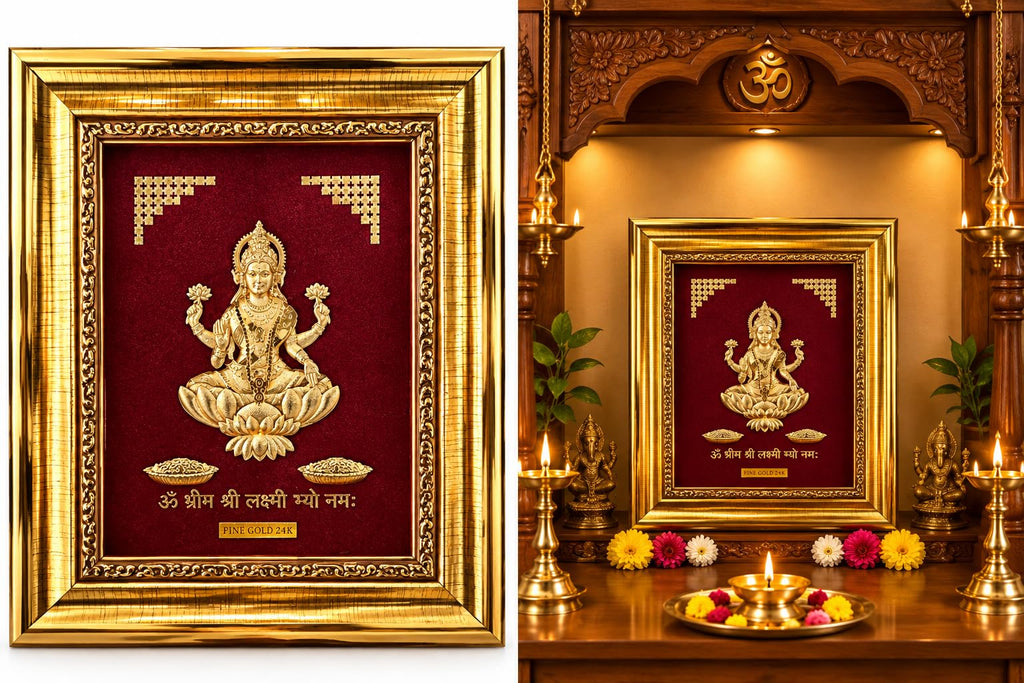 14x 11 Goddess Lakshmi 24K Fine Gold Framed Wall Art
