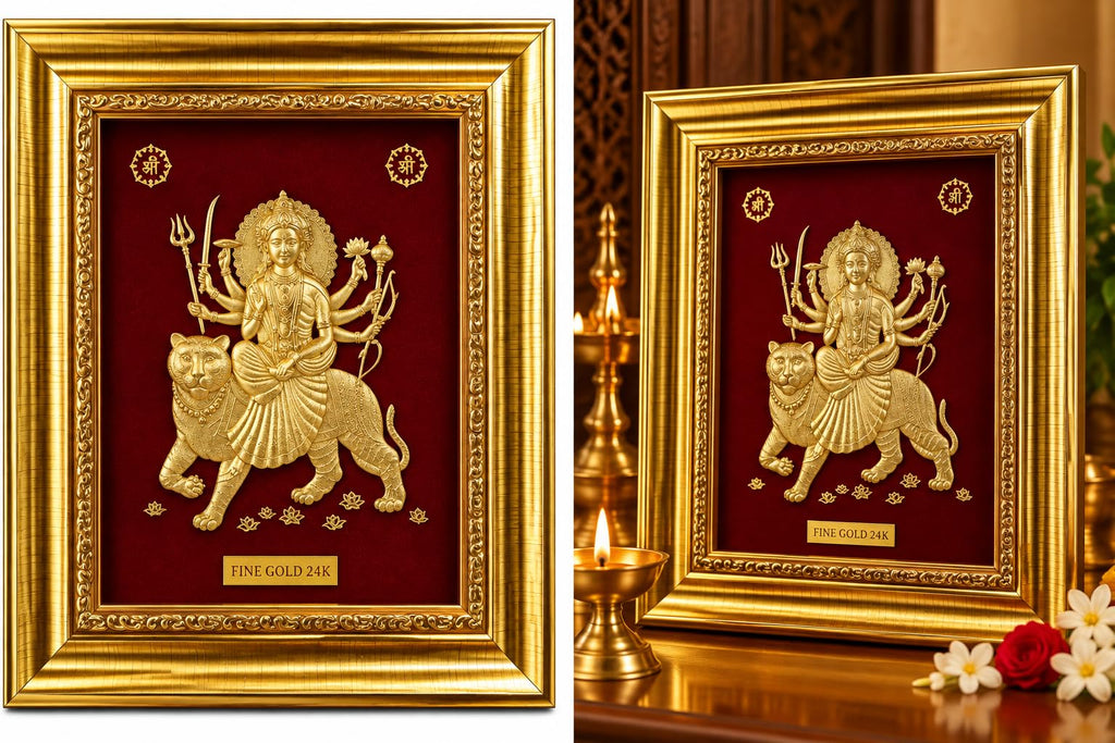 7 x 6 Maa Durga 24K Fine Gold Foil Framed Wall Art