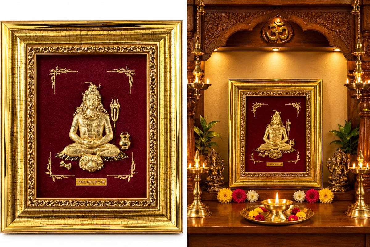 7 x 6 Lord Shiva 24K Fine Gold Framed Wall Art