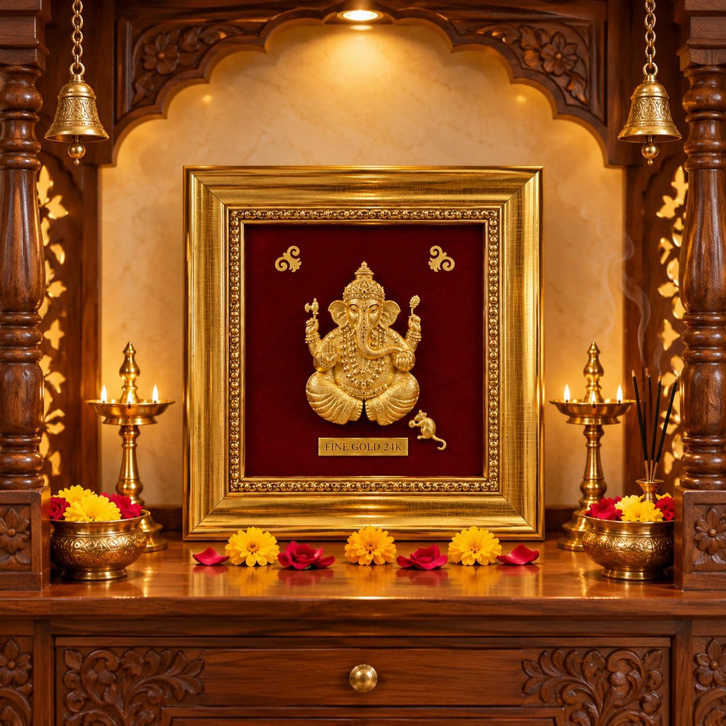 5 x 5 Lord Ganesha 3D Relief Art Frame, Fine Gold 24K