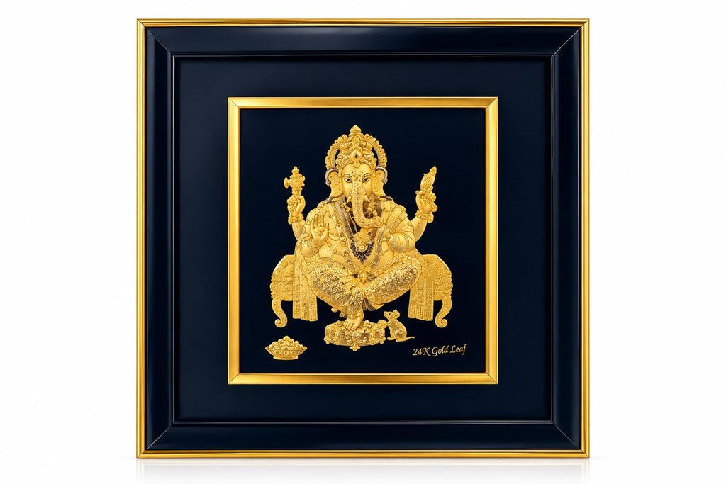 10x8 Lord Ganesha 24K Gold Leaf Framed Painting