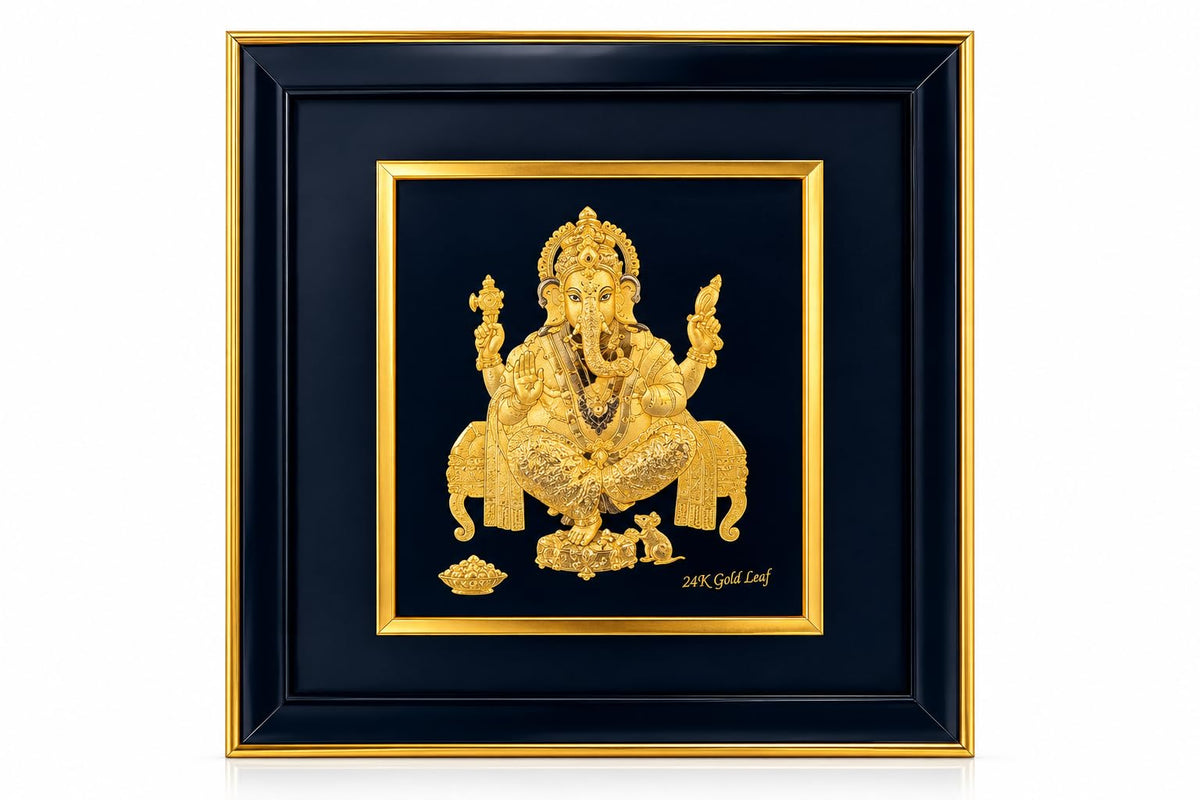 10x8 Lord Ganesha 24K Gold Leaf Framed Painting