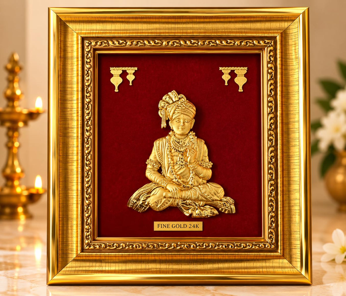 7 x 6 Swaminarayan 24K Fine Gold Framed Wall art