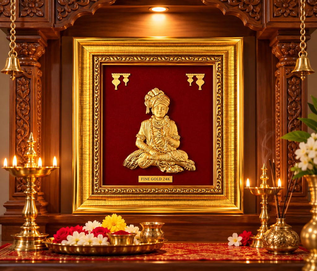 7 x 6 Swaminarayan 24K Fine Gold Framed Wall art