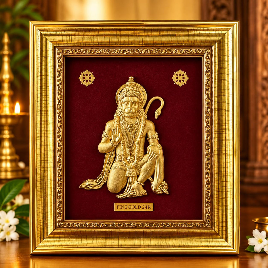 7 x 6 Lord Hanuman 24K Fine Gold Framed Wall Art