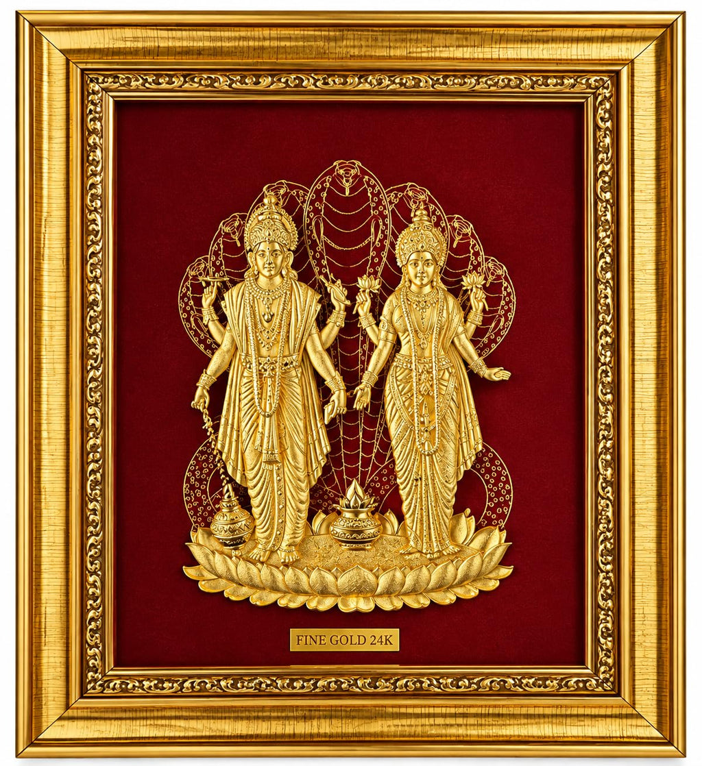 11 x 9 Vishnu Lakshmi 24K Fine Gold Framed Wall Art