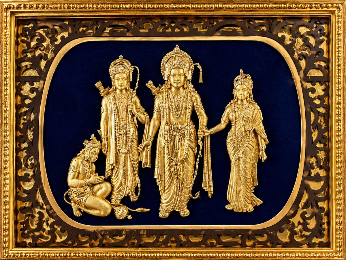 Praneer 14 x 11 Ram Darbar 3D 24K Gold Foil Relief Wall Frame