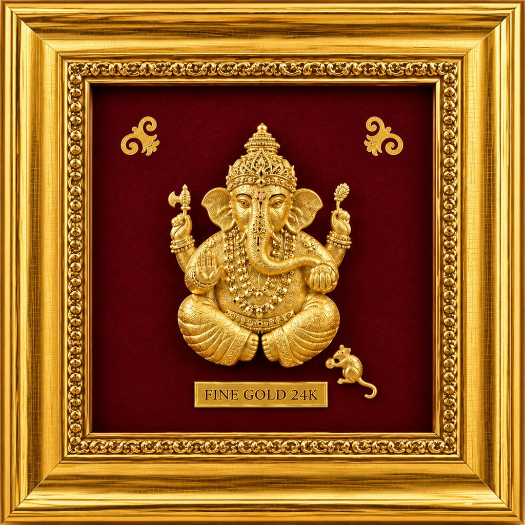 5 x 5 Lord Ganesha 3D Relief Art Frame, Fine Gold 24K