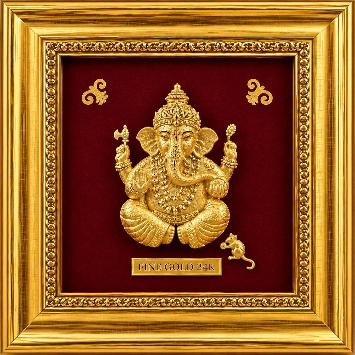 5 x 5 Lord Ganesha 3D Relief Art Frame, Fine Gold 24K