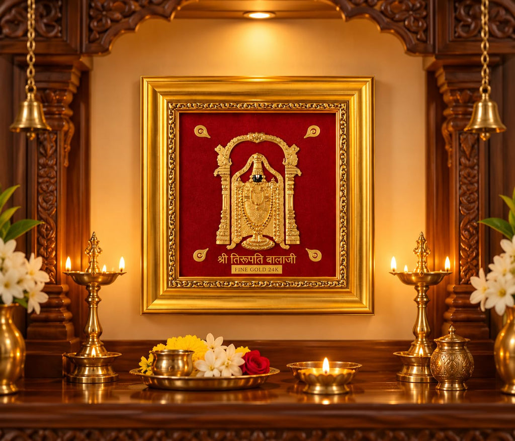 7x6 Shri Tirupati Balaji 24K Fine Gold Framed Wall Art