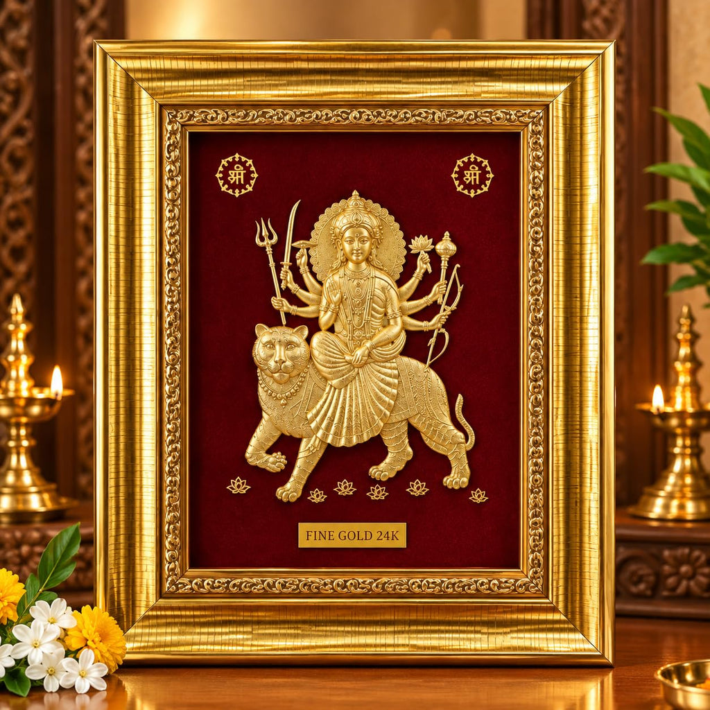 7 x 6 Maa Durga 24K Fine Gold Foil Framed Wall Art