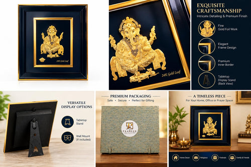 10x8 Lord Ganesha 24K Gold Leaf Framed Painting